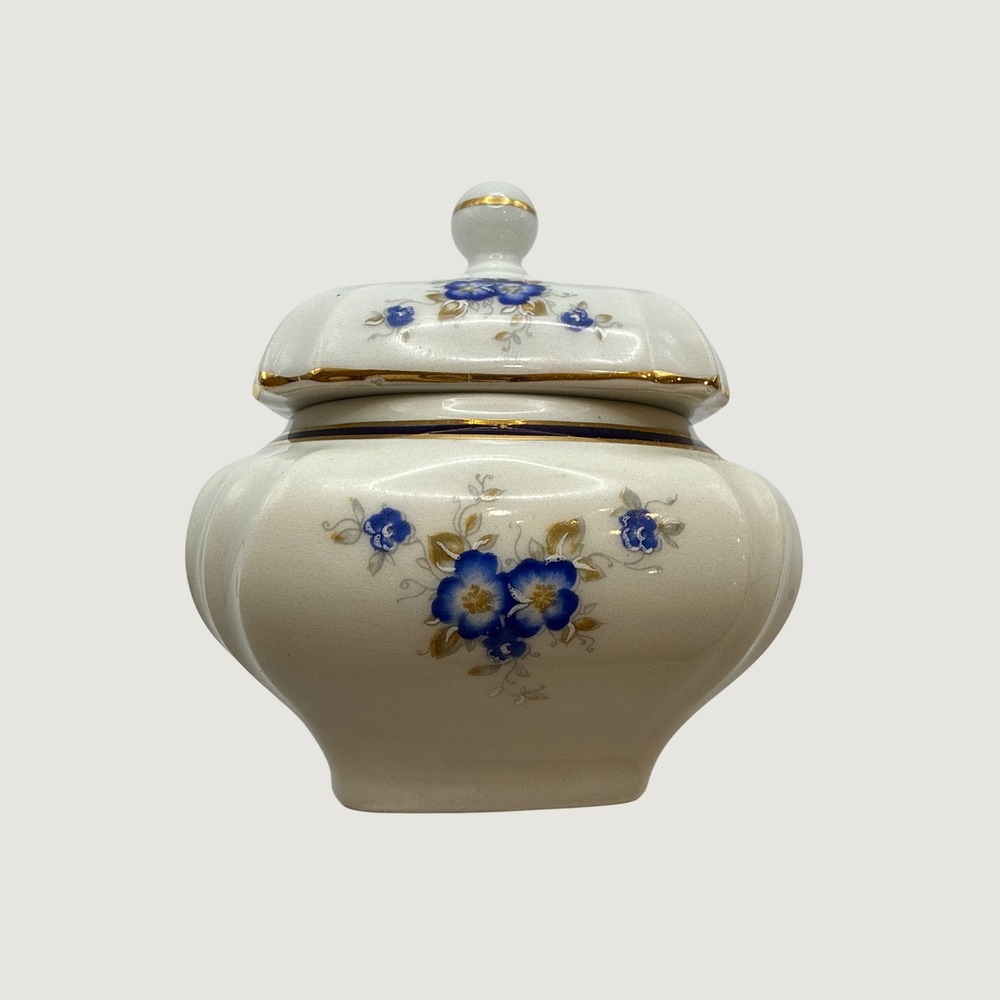 Perugina Aurora Firenze Italia Handpainted Floral Porcelain Trinket Box Gold